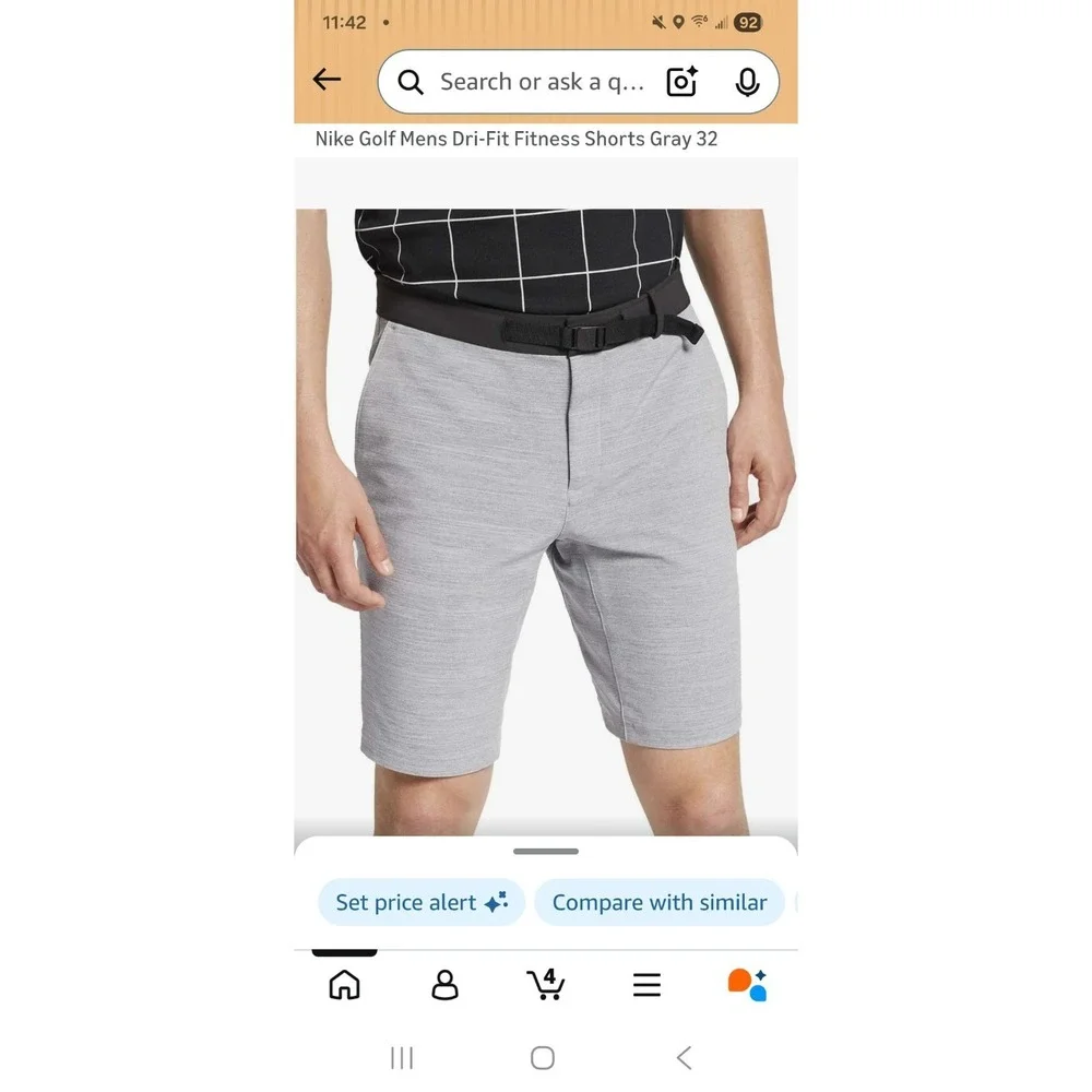 Nike Shorts Men 36 X 9 Gray Chino Flex Slim Performance Golf Belt Buckle Dri-FIT